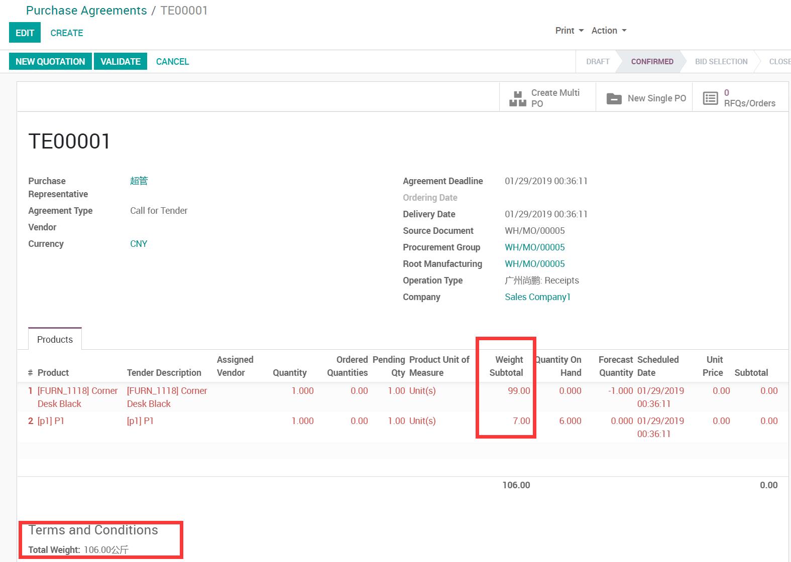 Weight in MRP Order and Report