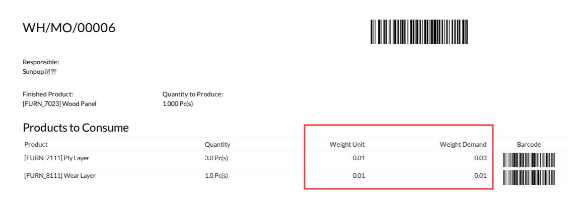 Weight in Stock Inventory Operation Picking and Move