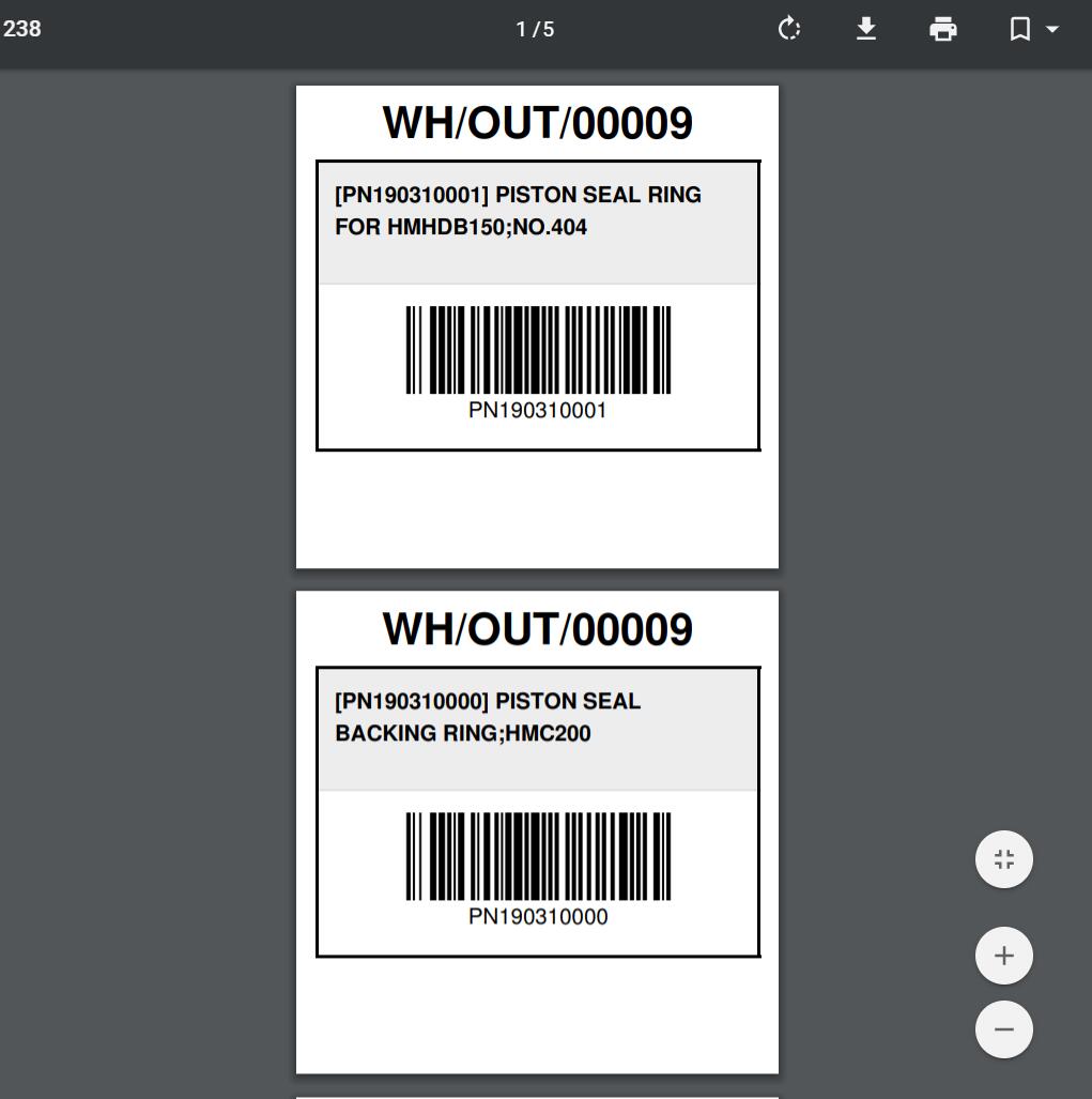 Product Label for Stock Transfer