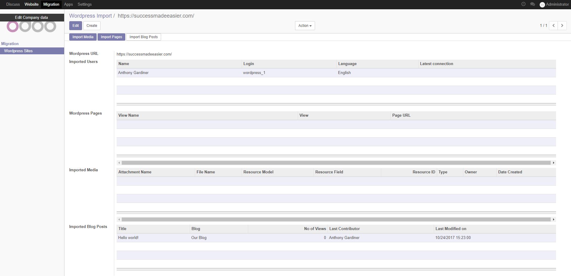 Wordpress to Odoo